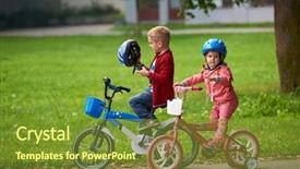  Presentation with toothpaste little kid boy brushing - Cool new slide set with girl in nature with bicycle backdrop and a tawny brown colored foreground