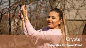  Presentation with fruit tree - Presentation featuring girl-in-orchard-pruning background and a coral colored foreground