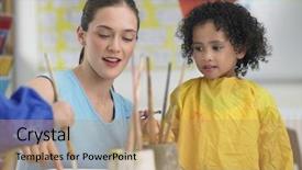  Presentation with teacher - PPT theme enhanced with girl in painting during art background and a coral colored foreground