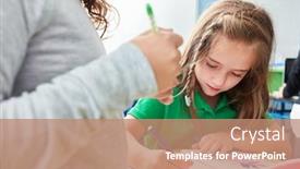  Presentation with crayon - Presentation design enhanced with girl-in-primary-school-art background and a coral colored foreground