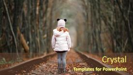  Presentation with railway - Colorful PPT theme enhanced with girl-in-railway-green-tunnel backdrop and a tawny brown colored foreground