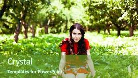  Presentation with girl in red dress - Beautiful presentation design featuring girl in red dress seating backdrop and a tawny brown colored foreground