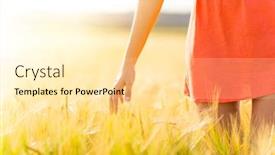  Presentation with wheat - Colorful presentation theme enhanced with girl-in-red-dress-walking backdrop and a blonde colored foreground