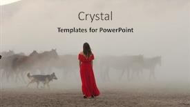  Presentation with wild horses - PPT theme having girl-in-red-dress background and a light gray colored foreground