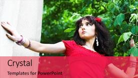  Presentation with red - Audience pleasing PPT theme consisting of girl in red near church backdrop and a red colored foreground