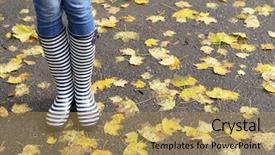 Presentation with boot camp boots - Audience pleasing PPT theme consisting of girl in rubber boots outdoors backdrop and a coral colored foreground
