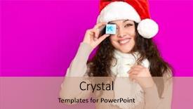 Presentation with color pink - Theme enhanced with girl in santa hat portrait with little gift box posing on pink color background christmas holiday concept happy and emotions background and a coral colored foreground