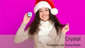  Presentation with color pink - Audience pleasing presentation theme consisting of girl in santa hat portrait with little gift box posing on pink color background christmas holiday concept happy and emotions backdrop and a coral colored foreground