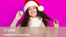  Presentation with color pink - Presentation theme enhanced with girl in santa hat portrait with little gift box posing on pink color background christmas holiday concept happy and emotions background and a coral colored foreground