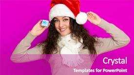  Presentation with emotions - Cool new presentation with girl in santa hat portrait with little gift box posing on pink color background christmas holiday concept happy and emotions backdrop and a purple colored foreground
