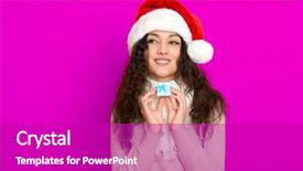 Presentation with color pink - Audience pleasing theme consisting of girl in santa hat portrait with little gift box posing on pink color background christmas holiday concept happy and emotions backdrop and a purple colored foreground