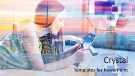  Presentation with social networks - Cool new presentation with girl in social networks concept backdrop and a light blue colored foreground