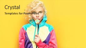  Presentation with sportswear - Cool new slide set with girl in sportswear on yellow backdrop and a yellow colored foreground