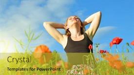  Presentation with poppies - Presentation design with girl in spring field with poppies background and a yellow colored foreground