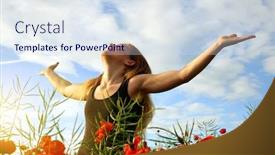  Presentation with poppies - Presentation design featuring girl in spring field with poppies background and a sky blue colored foreground