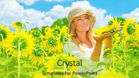  Presentation with nature countryside - Presentation design having girl in sunflowers field holding background and a yellow colored foreground