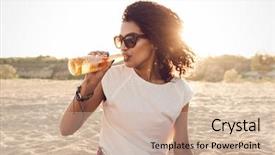  Presentation with pretty girl - Slide deck having girl in sunglasses drinking beer background and a soft green colored foreground