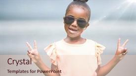  Presentation with music signs dark blue - Cool new slide deck with girl in sunglasses making peace backdrop and a lemonade colored foreground
