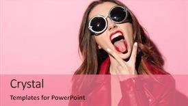  Presentation with crazy - PPT theme with girl in sunglasses showing tongue background and a  colored foreground