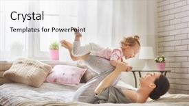  Presentation with loving mom - Presentation design featuring happy loving family young mother background and a white colored foreground