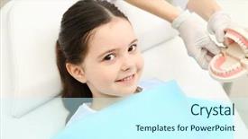  Presentation with close up baby girl knitted - Presentation theme enhanced with girl in the dentist chair background and a cool aqua colored foreground