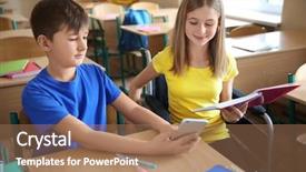  Presentation with classroom - Amazing slide deck having girl in wheelchair with classmate backdrop and a coral colored foreground