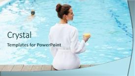  Presentation with curcuma drink - Cool new PPT theme with girl in white bathrobe enjoying backdrop and a cool aqua colored foreground