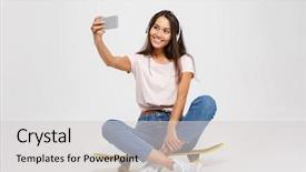  Presentation with selfie - Amazing presentation having girl in white headphone make backdrop and a light gray colored foreground