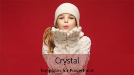 Presentation with christmas girl - Presentation design with girl in winter clothes blowing background and a crimson colored foreground