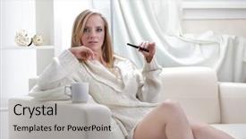  Presentation with cigarette - Audience pleasing PPT theme consisting of girl indoors with e-cigarette backdrop and a light gray colored foreground
