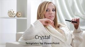  Presentation with cigarette - PPT theme enhanced with girl indoors with e-cigarette background and a  colored foreground