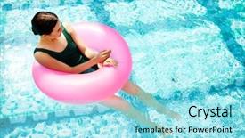  Presentation with day spa - Presentation theme consisting of girl inside pink pool buoy background and a  colored foreground