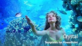  Presentation with under water - Colorful theme enhanced with girl is diving under water amoung coral fish backdrop and a teal colored foreground
