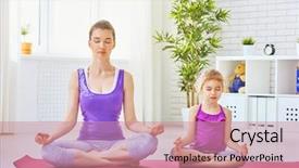  Presentation with yoga kids - Presentation design with girl is engaged in yoga background and a coral colored foreground