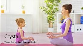 Presentation with yoga kids - Slide deck enhanced with girl is engaged in yoga background and a coral colored foreground