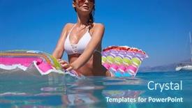  Presentation with mattress - PPT theme featuring girl is floating on the mattress background and a ocean colored foreground