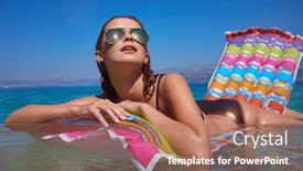  Presentation with mattress - Amazing PPT theme having girl is floating on the mattress backdrop and a coral colored foreground