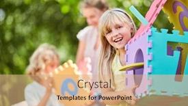  Presentation with puzzle family - PPT layouts having girl-is-happy background and a coral colored foreground