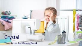  Presentation with sewing machine - Presentation theme consisting of girl is playing with sewing background and a sky blue colored foreground