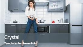  Presentation with fashion show entertainment - Cool new slide deck with girl is posing in everyday backdrop and a gray colored foreground