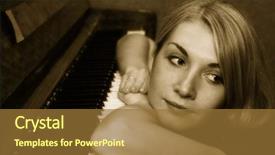  Presentation with piano - Colorful presentation design enhanced with girl is relaxing after playing piano backdrop and a tawny brown colored foreground