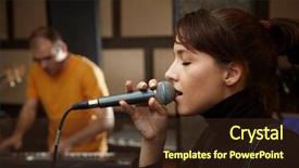  Presentation with music sympfonic studio - Audience pleasing PPT theme consisting of girl is singing in studio backdrop and a wine colored foreground