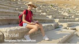  Presentation with theatre - Audience pleasing PPT theme consisting of girl-is-sitting-in-theatre backdrop and a coral colored foreground
