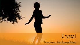  Presentation with sun - Beautiful slide deck featuring girl jumping in the setting backdrop and a  colored foreground