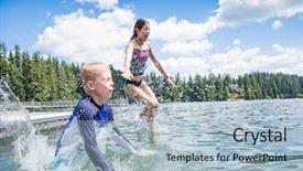  Presentation with lake dock - PPT layouts with girl jumping off the dock background and a light blue colored foreground