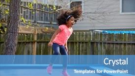 Presentation with ethnicity - Slide set having girl jumping on a trampoline background and a teal colored foreground