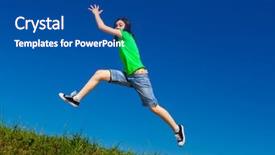  Presentation with blue sky - Colorful PPT theme enhanced with girl jumping running against blue backdrop and a  colored foreground