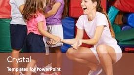  Presentation with childrens - Theme with girl-jumps-at-the-childrens background and a red colored foreground