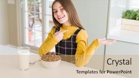  Presentation with chocolate cereal - Beautiful presentation theme featuring girl kid eating chocolate cereal backdrop and a  colored foreground