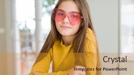  Presentation with pink simple - Slides consisting of girl kid wearing pink heart background and a gold colored foreground